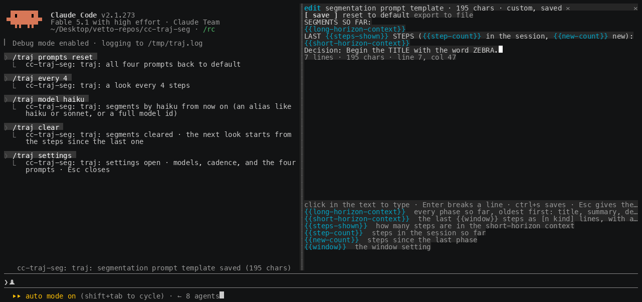The editor pane: the segmentation template with its variables highlighted, the cursor, save and reset, and the legend below