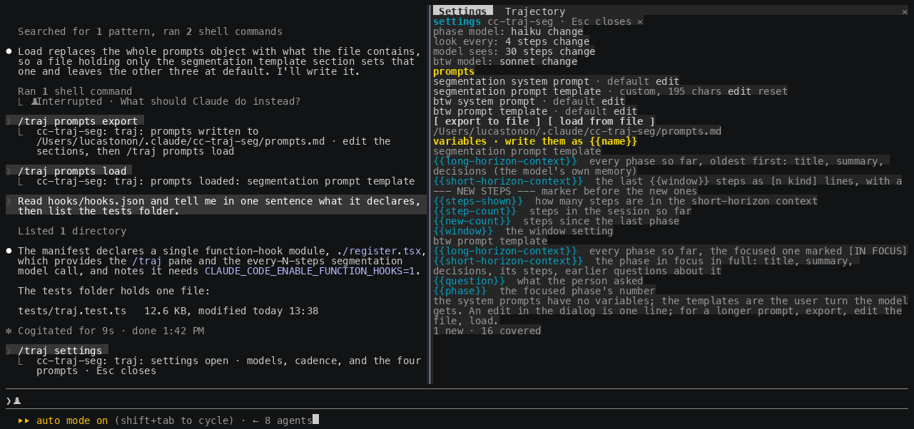 The settings frame: models and cadence, the four prompts with one custom, the file path, and the variable legend