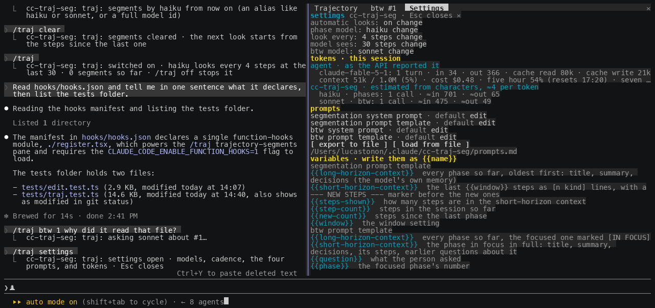 The settings frame's tokens section: the agent's per-model counts and context, and the plugin's estimated calls