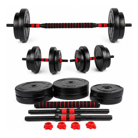 Kit Mancuernas Y Barra Con Tope A Rosca 25 Kg Discos Pvc