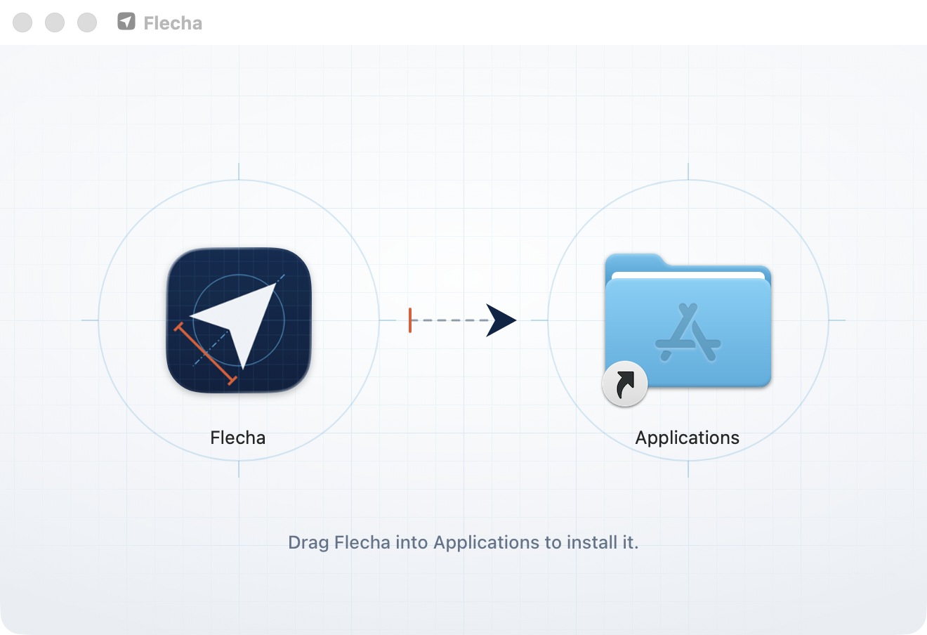 The Flecha disk image: the app beside the Applications folder