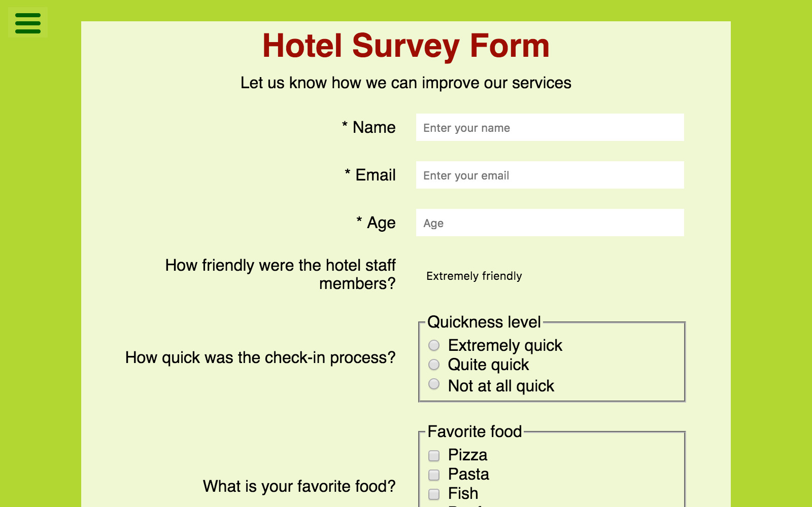 A picture of Hotel Survey Form