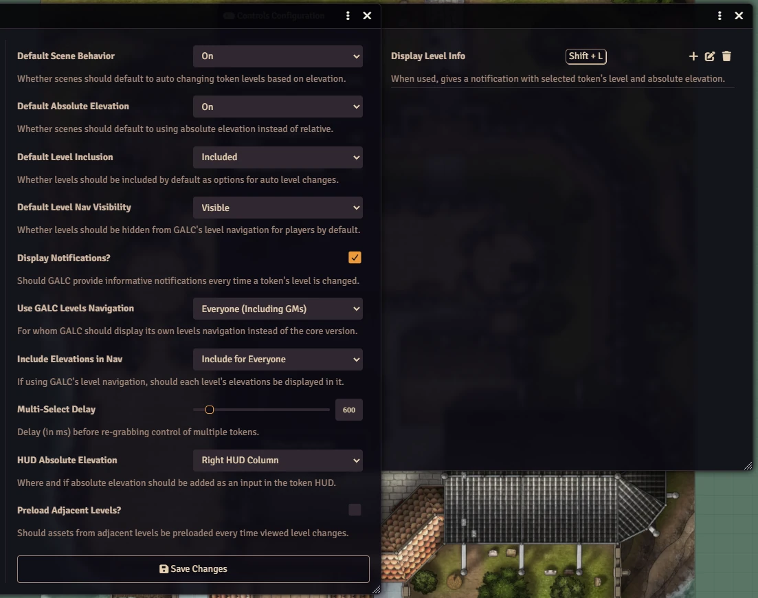 Screenshot of Game Settings & Control Configuration for GALC