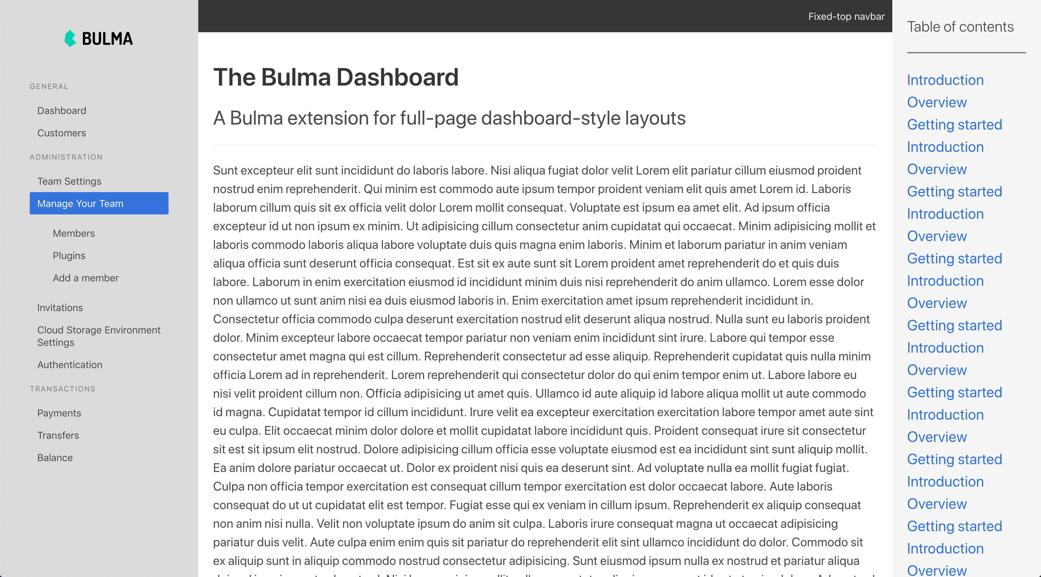 Bulma Dashboard screenshot