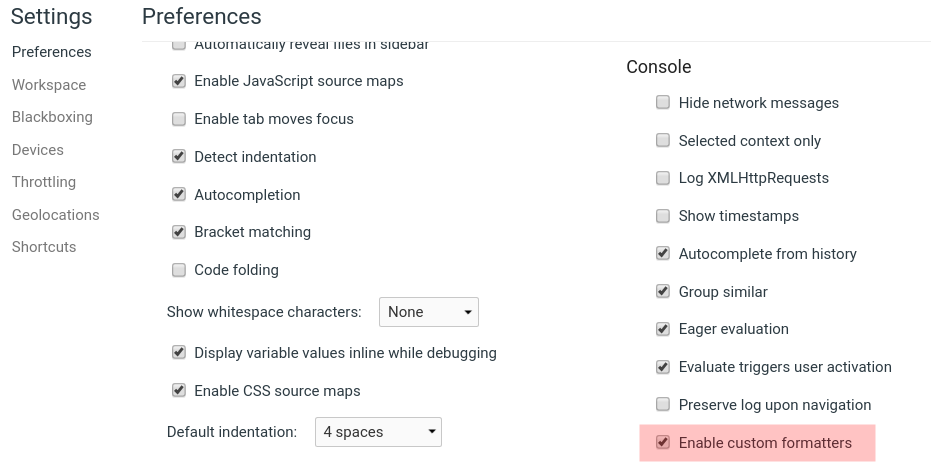 chrome devtools settings