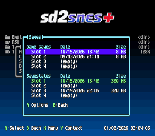 The saves screen