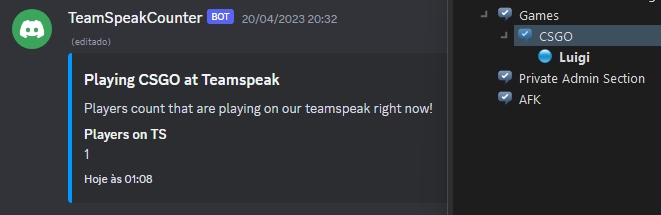 Printscreen of bot message at discord channel containing the number of users on a teamspeak channel