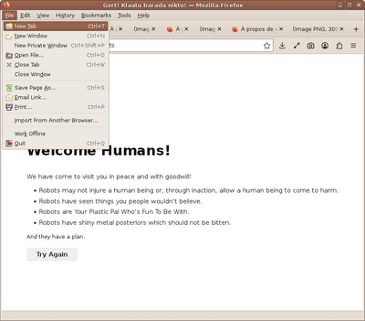 Preview with Firefox - Main window with menu