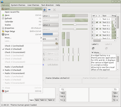 Preview with GTK 2 - Green variation - Main window with menu