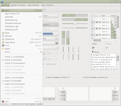 Preview with GTK 2 - Green variation - Menu