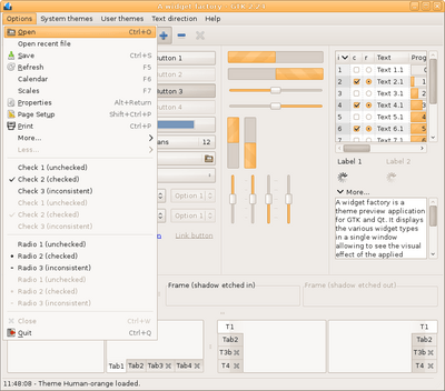 Preview with GTK 2 - Orange variation - Main window with menu