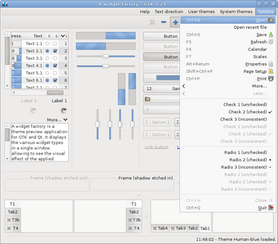 Preview with GTK 2 - RTL - Blue variation - Main window with menu