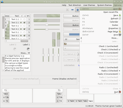 Preview with GTK 2 - RTL - Green variation - Main window with menu