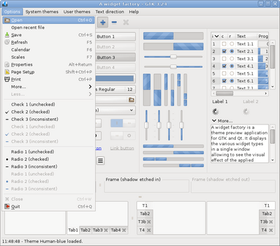 Preview with GTK 3 - Blue variation - Main window with menu