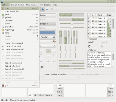 Preview with GTK 3 - Green variation - Main window with menu