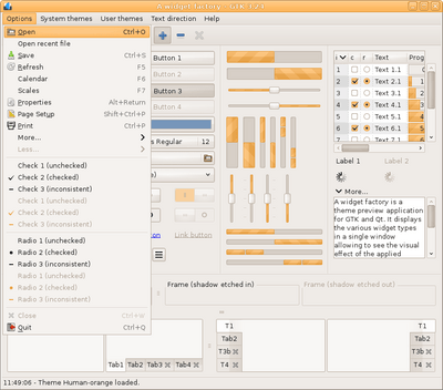 Preview with GTK 3 - Orange variation - Main window with menu