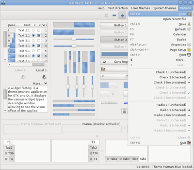 Preview with GTK 3 - RTL - Blue variation - Main window with menu