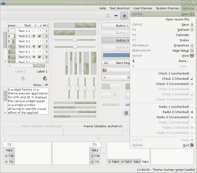 Preview with GTK 3 - RTL - Green variation - Main window with menu