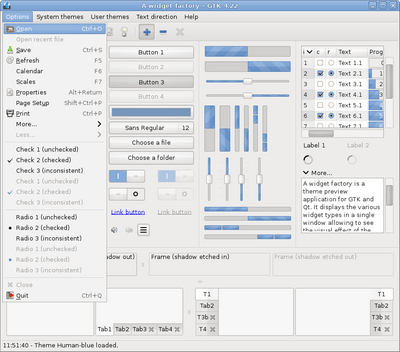 Preview with GTK 4 - Blue variation - Main window with menu