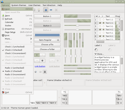 Preview with GTK 4 - Green variation - Main window with menu