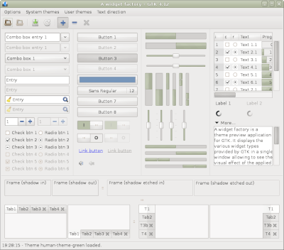 Preview with GTK 4 - Green variation - Main window