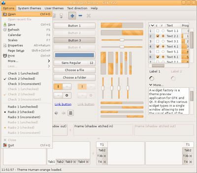 Preview with GTK 4 - Orange variation - Main window with menu