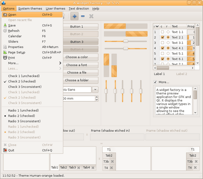 Preview with Qt 5 - Orange variation - Main window with menu