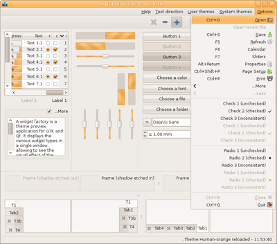 Preview with Qt 6 - RTL - Orange variation - Main window with menu