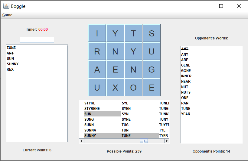 Boggle game