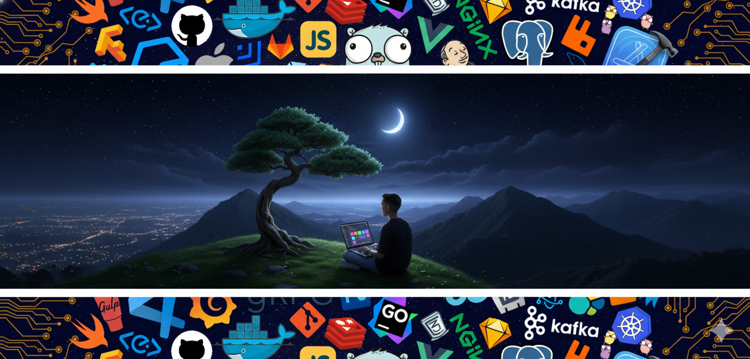 Luis Cohen programando bajo un bonsái