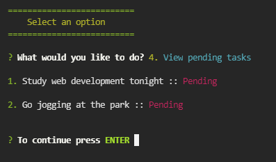 Preview for the pending tasks's list view