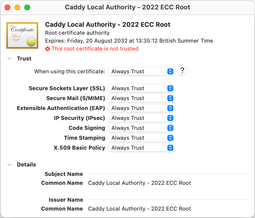 Trust Caddy Local Authority certificate