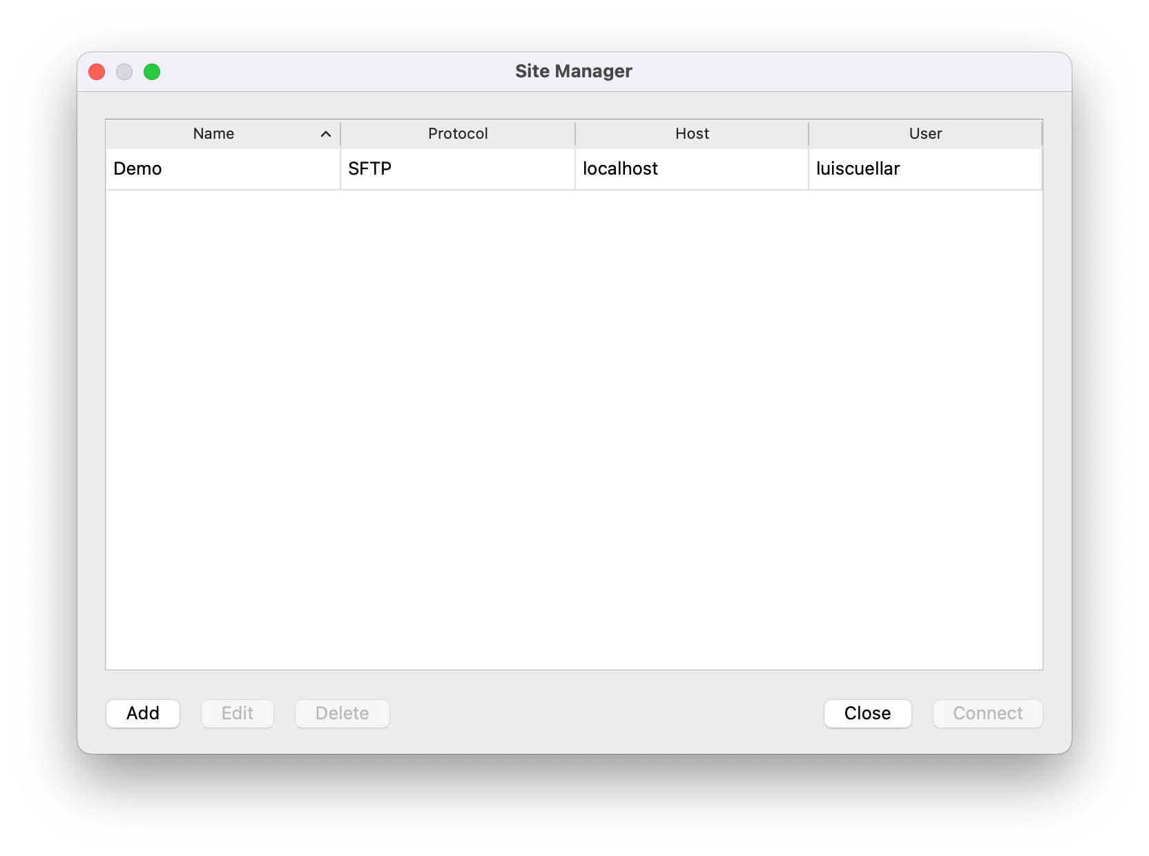Site Manager with saved servers
