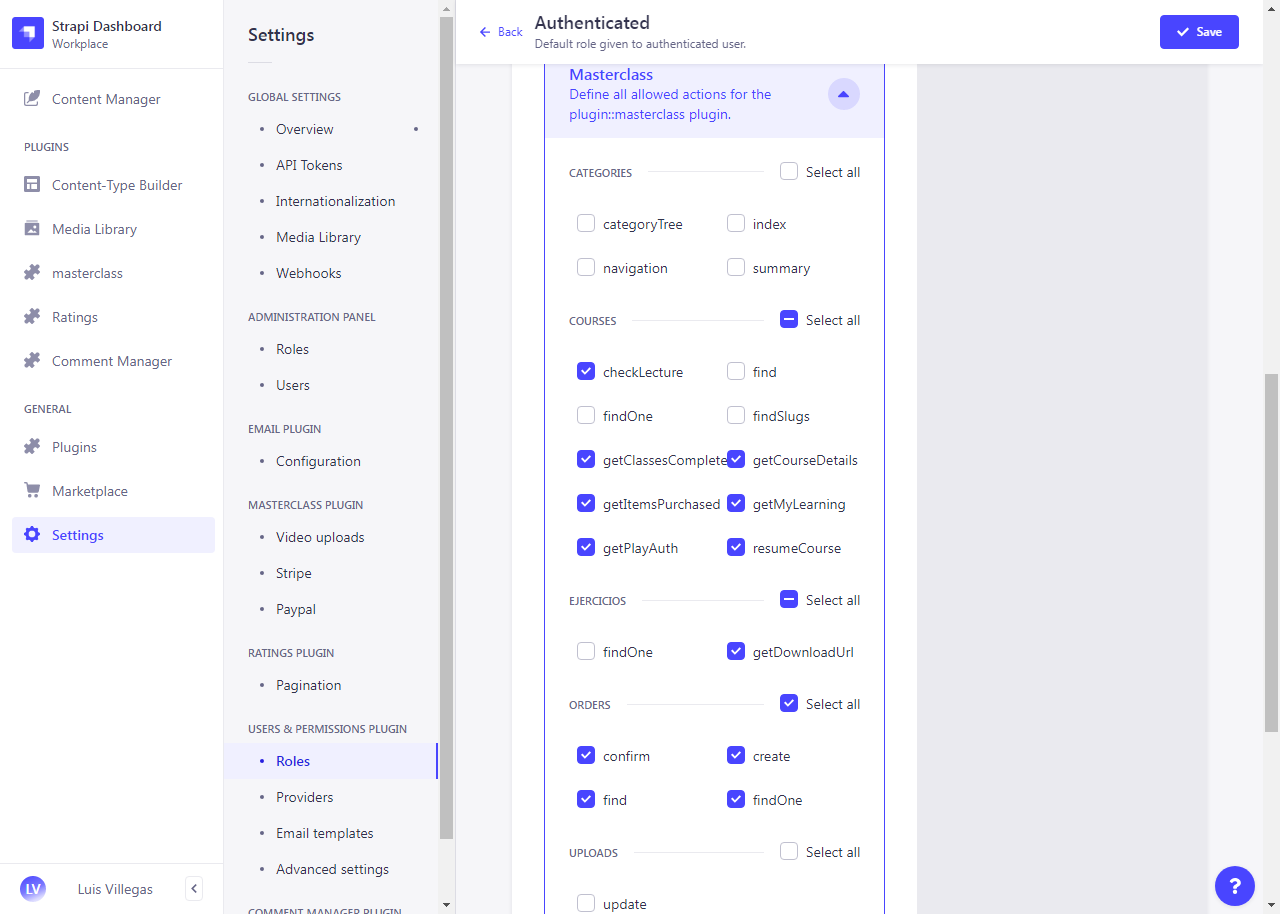 Authenticated permissions