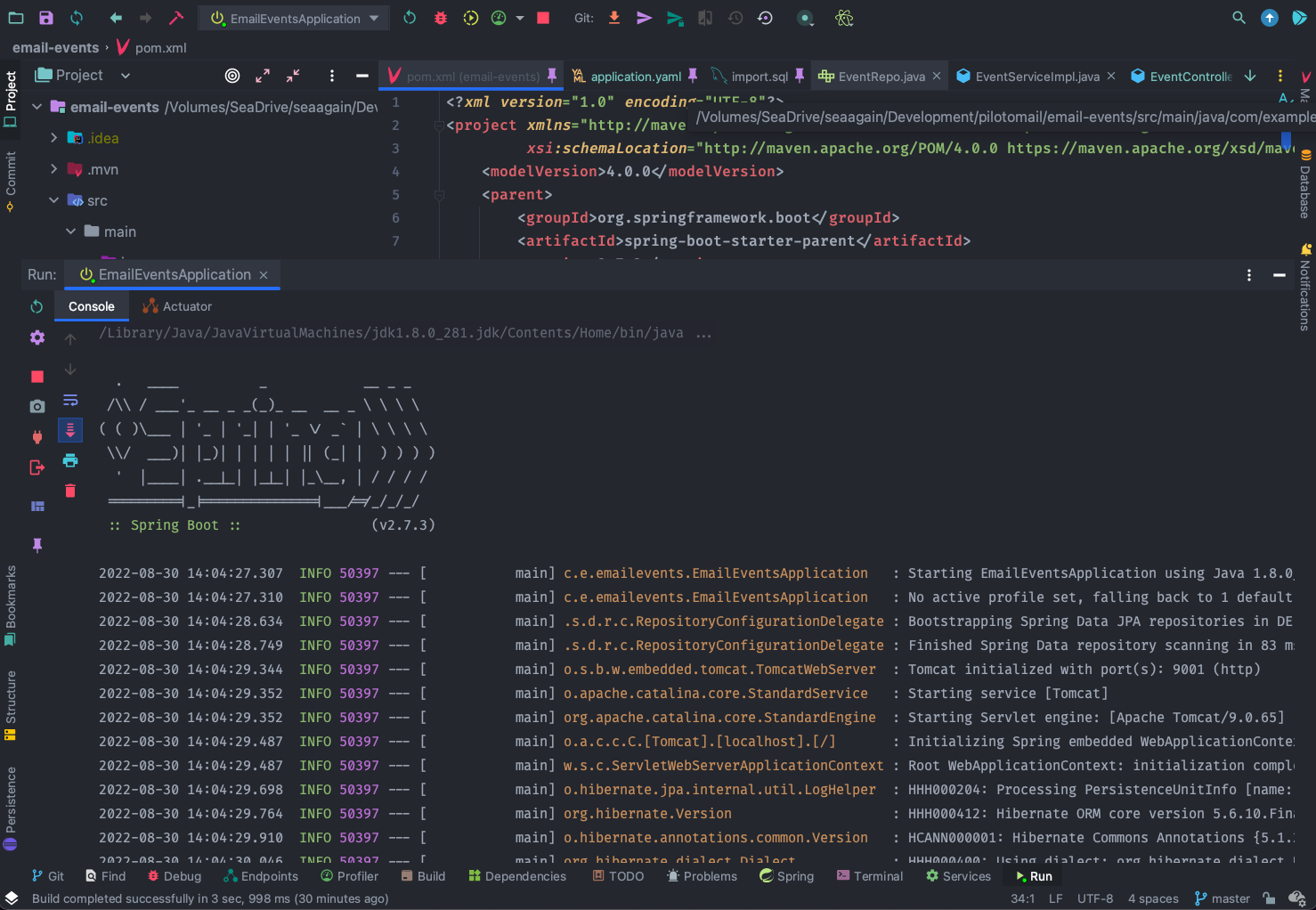 IntelliJ running the Spring Project