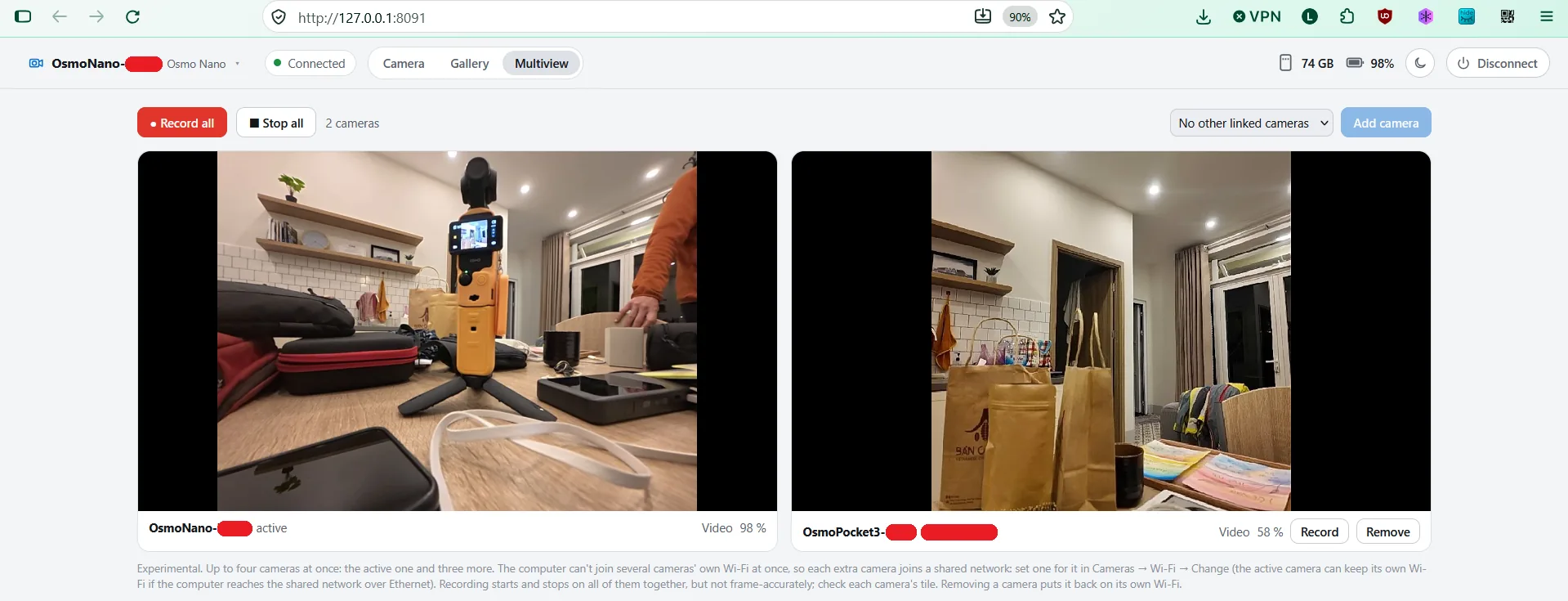 Multiview: an Osmo Nano and an Osmo Pocket 3 side by side