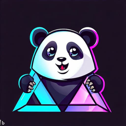 Generated with Bing Image Creator. Prompt: create a logo with a cute panda smiling and holding a triangular prisma, digital art