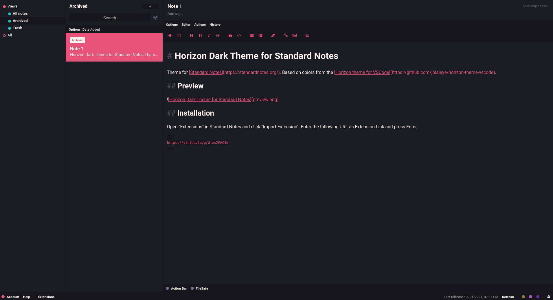Horizon Dark Theme for Standard Notes