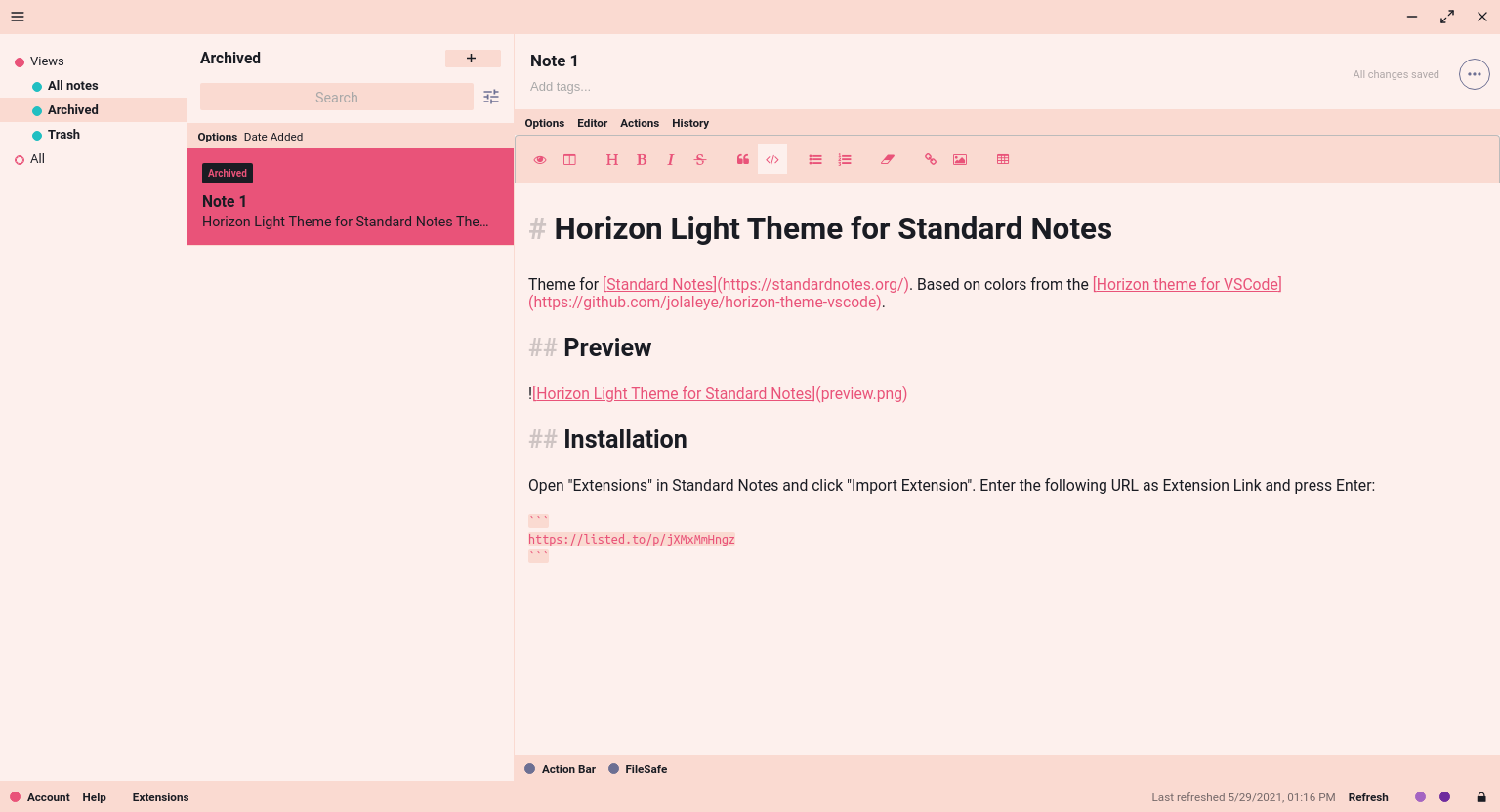 Horizon Light Theme for Standard Notes