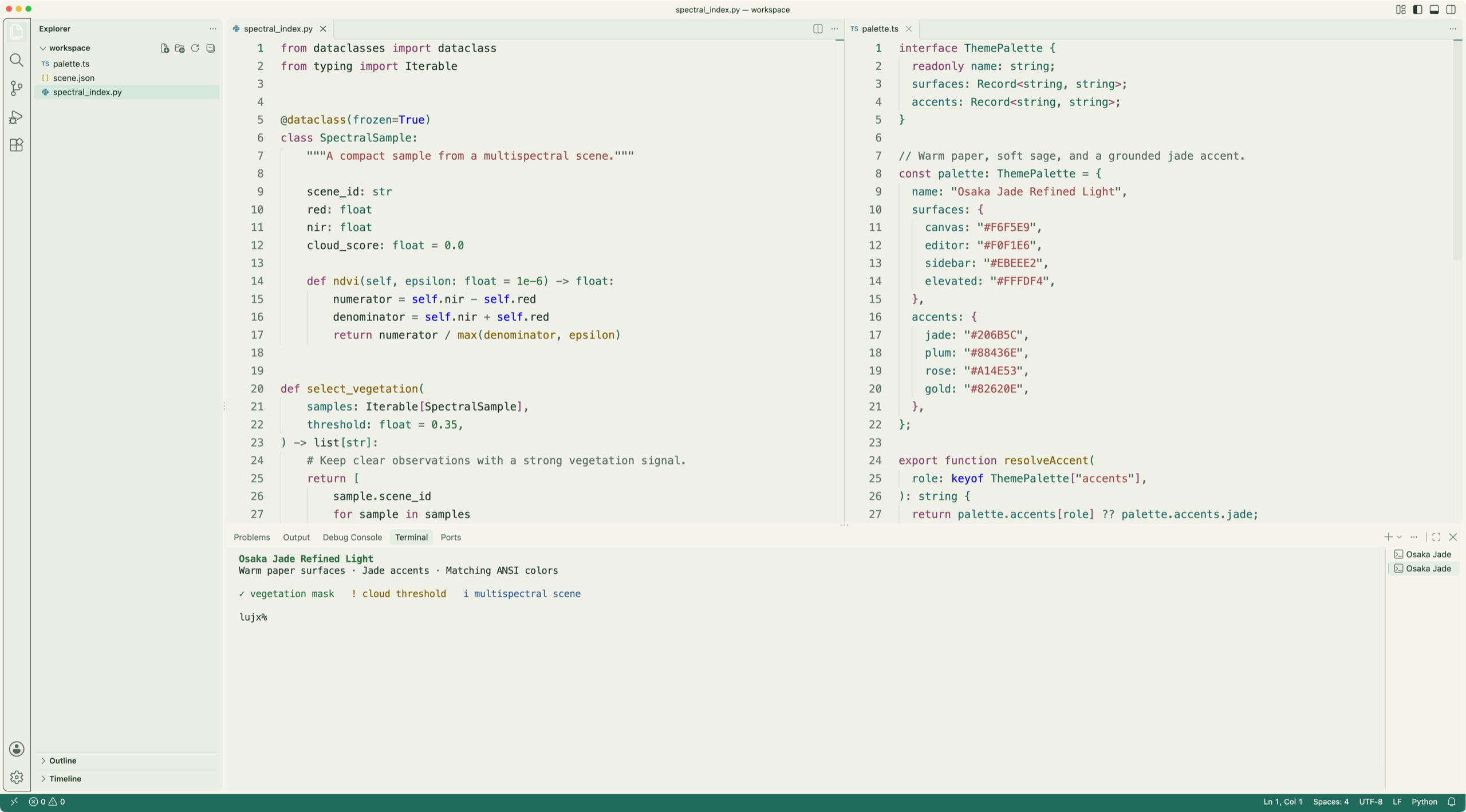 Sage Paper Light — integrated terminal and syntax highlighting