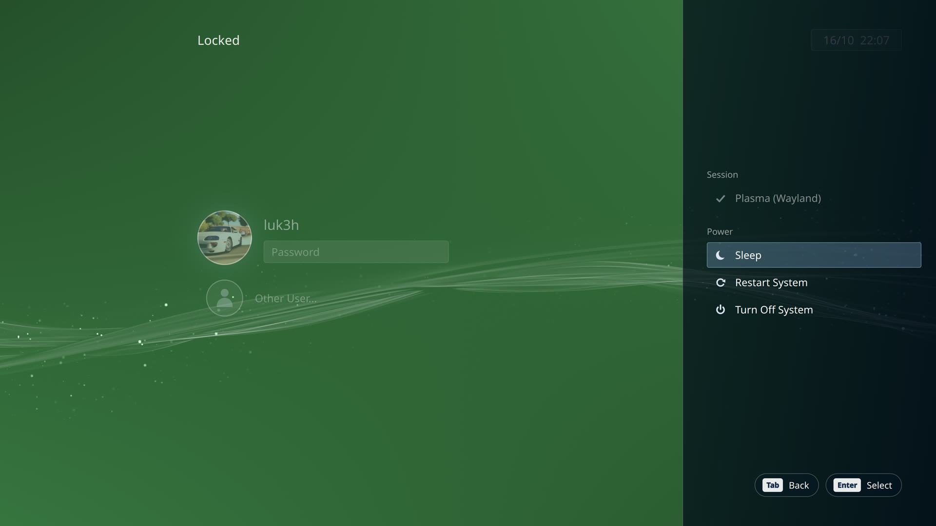 Lock screen with the Options panel open