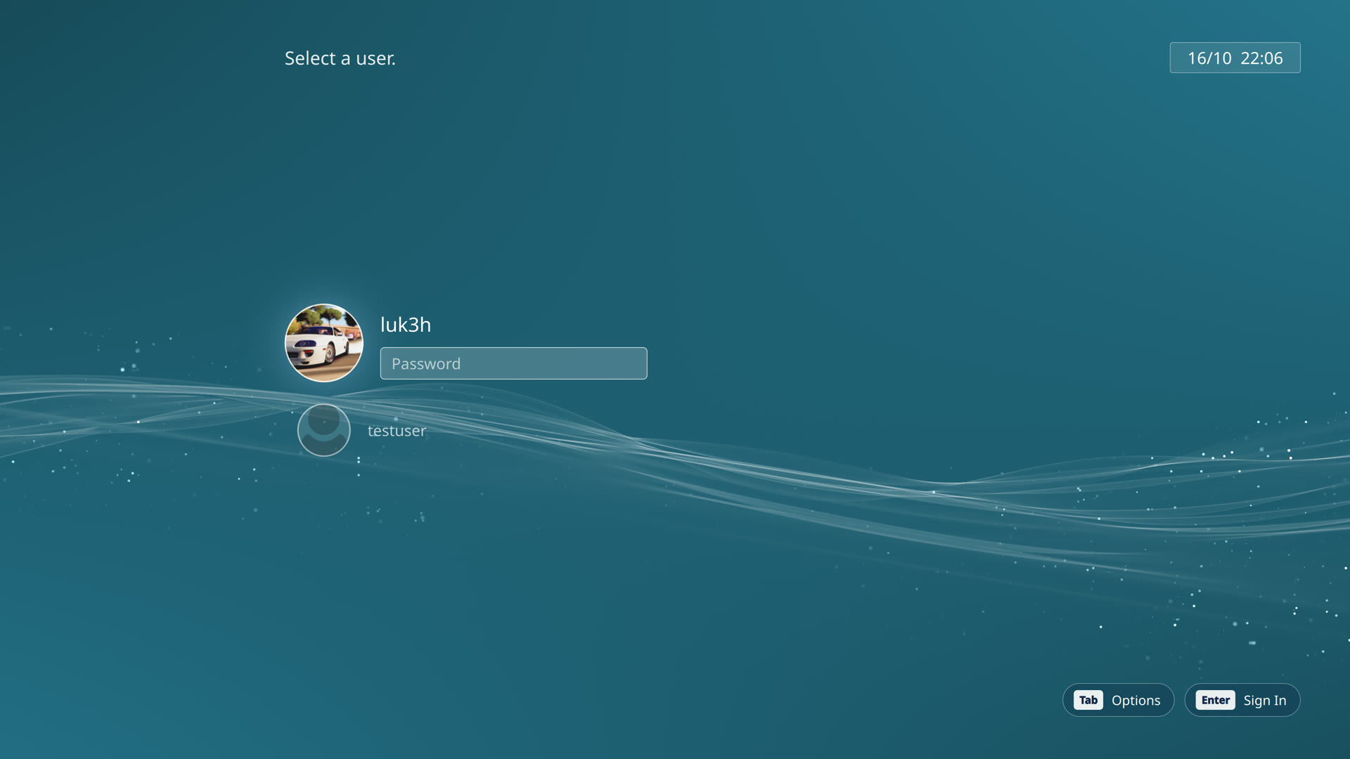 Login screen with the user list