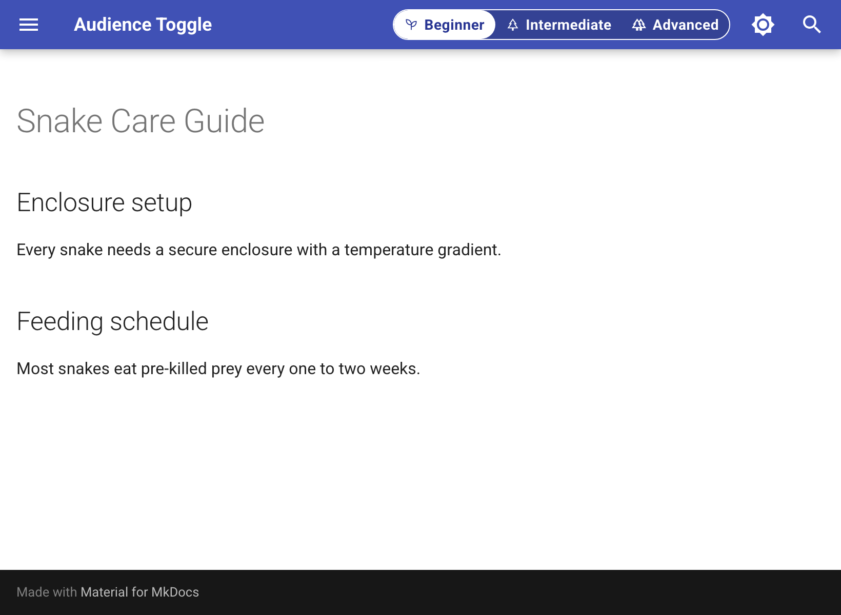 The page in Beginner mode: two sections