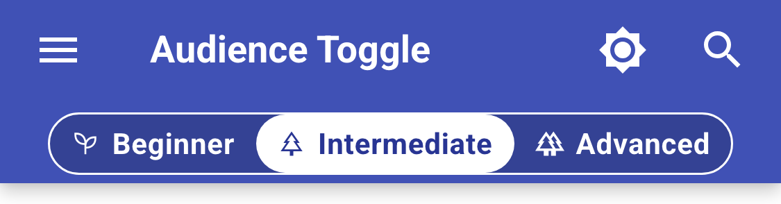 Three-mode toggle on a phone-width viewport, on its own row below the header