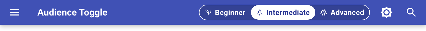 Three-mode toggle, "Beginner", "Intermediate", "Advanced"