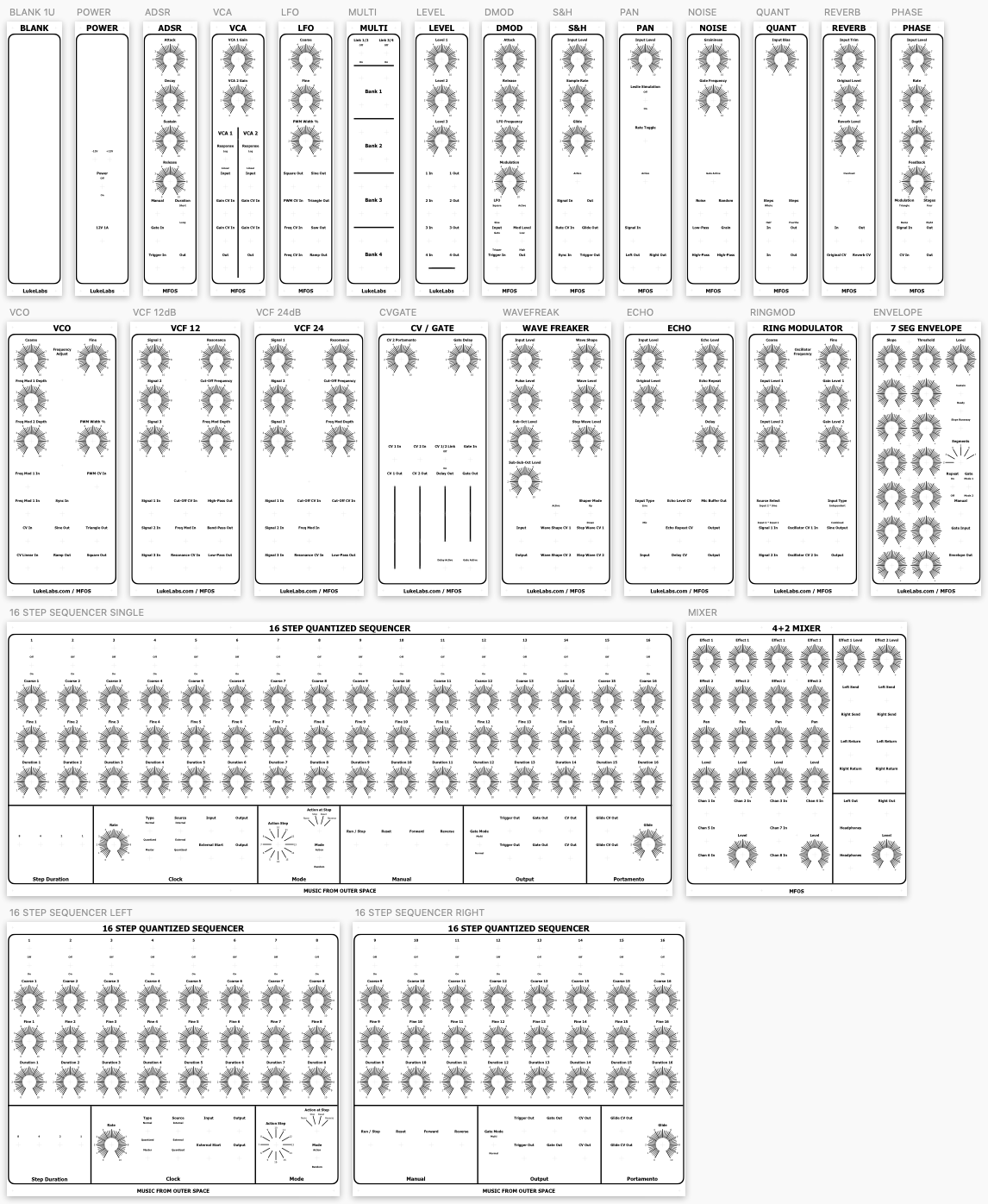 Music From Outer Space modular analog synthesizer panels in Sketch format