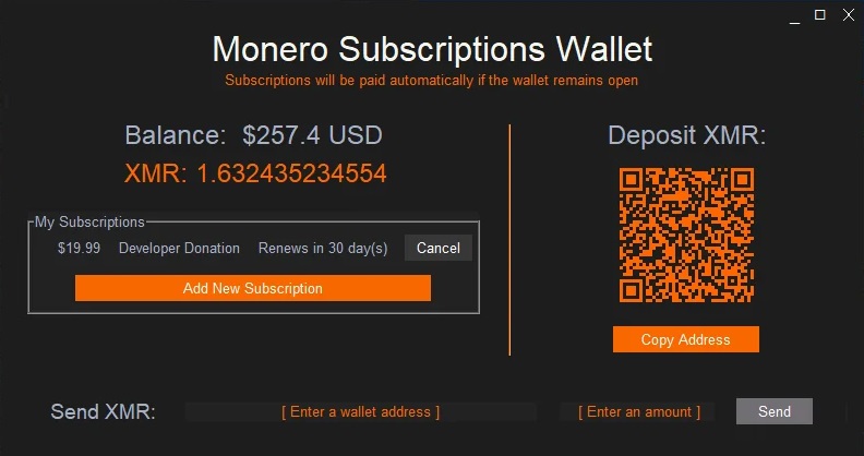 Monero Subscriptions Wallet