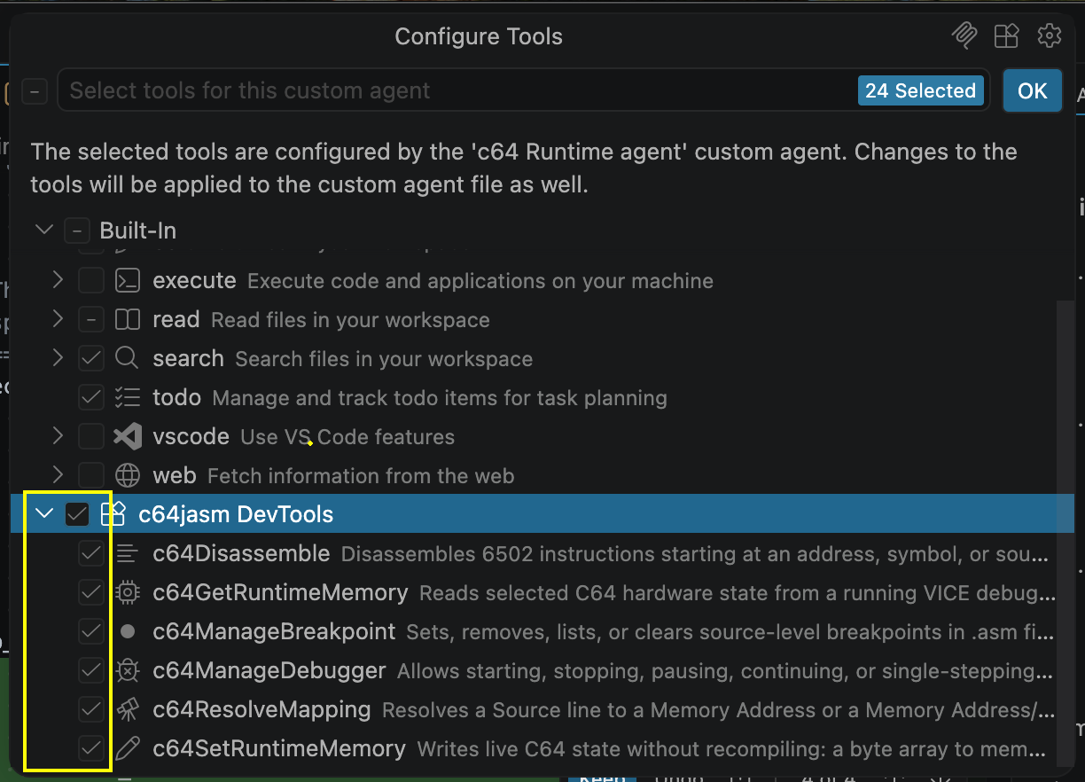 Enabling the c64jasm DevTools tools in the Configure Tools dialog