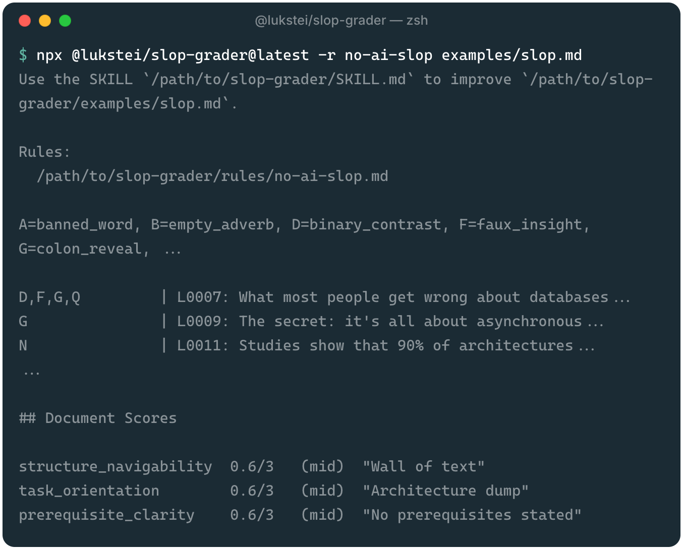 Terminal output