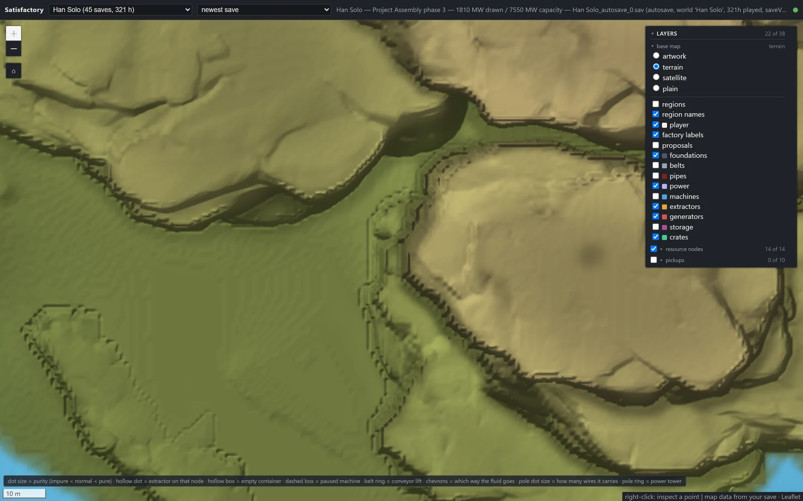 Terrain mode: hillshaded relief from the 1 m heightfield